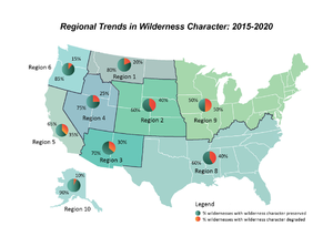 Figure 1.1.12—An example summary of the regional trends in wilderness character across the nine regions of the Forest Service.