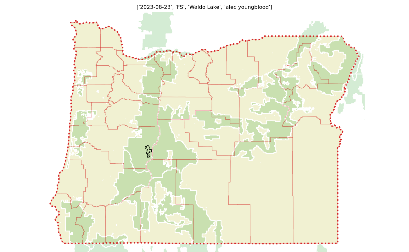 wilderness boundary map with national forest and state/county boundaries